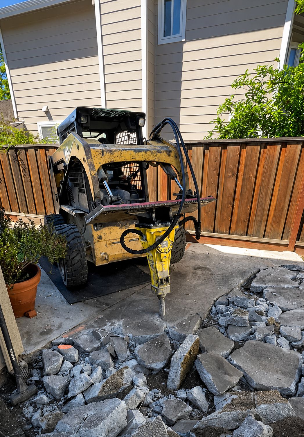 Concrete and hardscape demolition site cleared by A·K Landscaping & Concrete in Contra Costa County