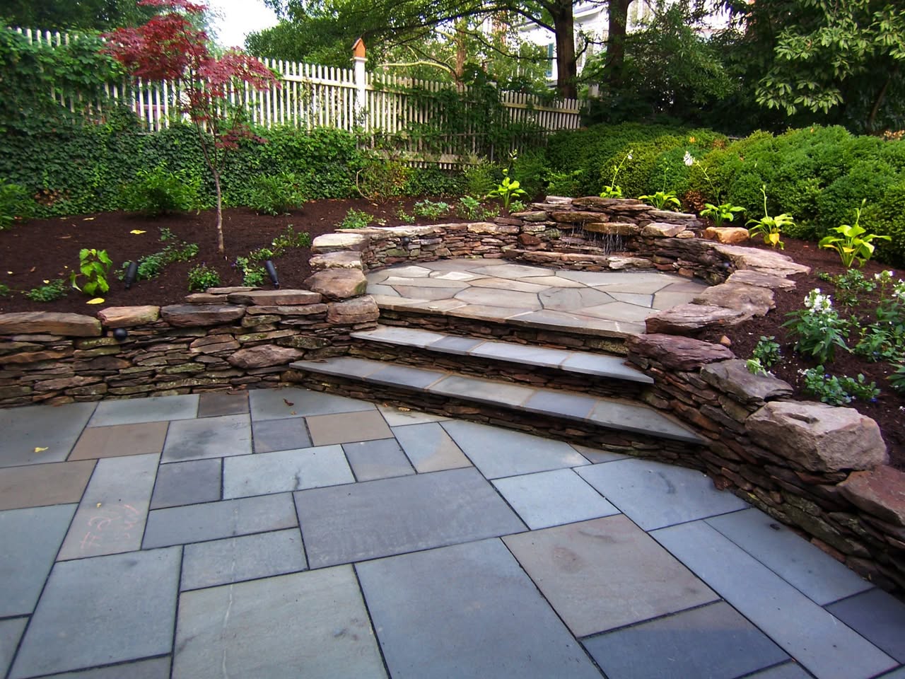 Flagstone patio & stone steps