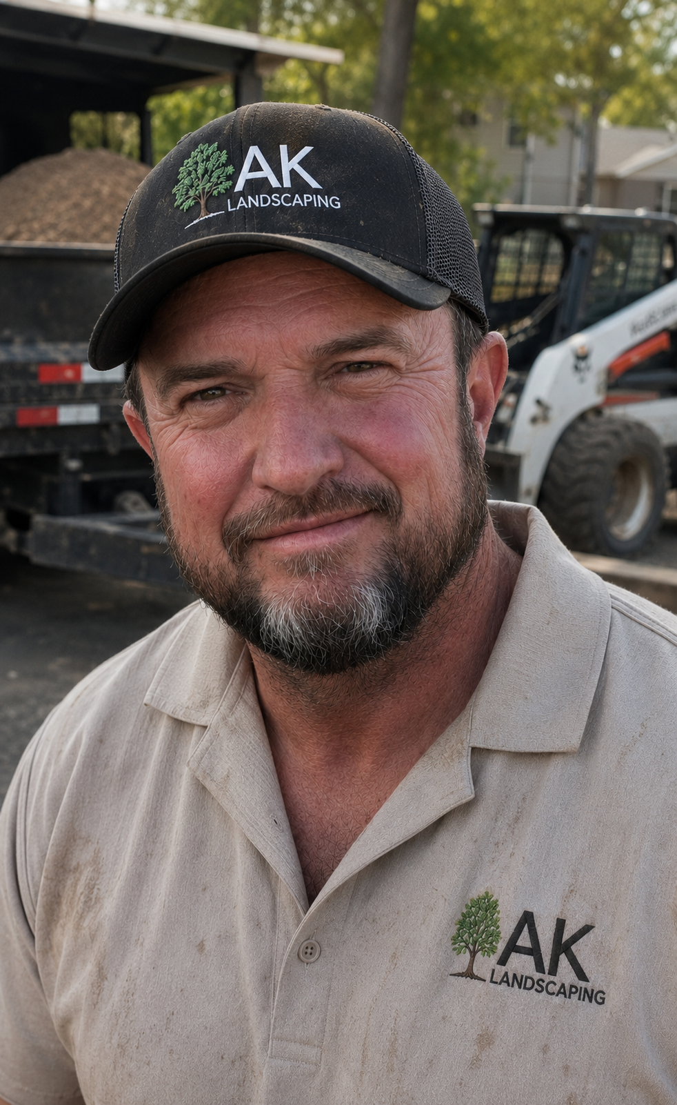Ken on the jobsite next to the A·K skid-steer and dump truck